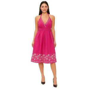 Tweeds Pink Halter Neck Midi Dress Embroidered Size 22w TWEE PREPPY SUMMER